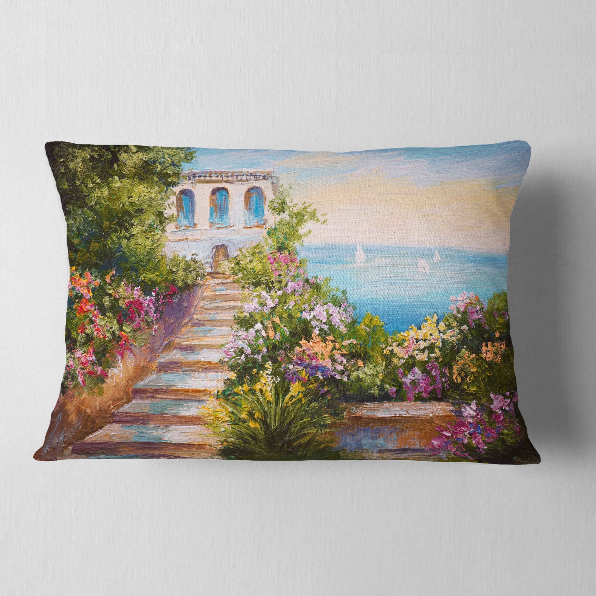 Designart House near the Sea - Landscape Printed Throw Pillow - 12x20