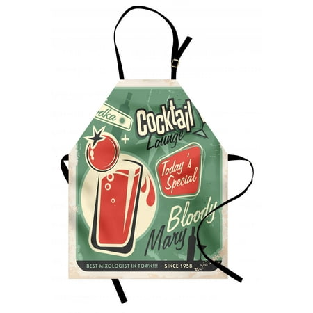 Retro Apron Nostalgic Poster Bar Art for Today's Special Famous Cocktail Bloody Drink and Vodka, Unisex Kitchen Bib Apron with Adjustable Neck for Cooking Baking Gardening, Green Red, by