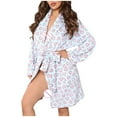 thumbnail image 4 of EQWLJWE Women Fashion Christmas Print Lace-up Hooded Bathrobe Long Sleeve Homewear Robes Holiday Clearance, 4 of 9