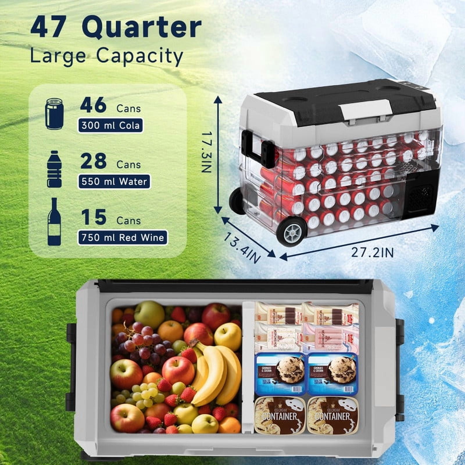 TopAutoGear Car Fridge Portable 12V Refrigerator 47 Quart Electric Cooler with 12/24V DC&110-240V AC for Truck Van RV Camper SUV, Portable Freezer with Wheels for Camping Boat Travel, -4~68°F (35L)