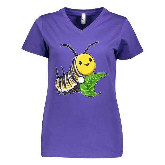 Inktastic Monarch Butterfly Caterpillar- Cute Baby Insect Women's V-Neck T-Shirt