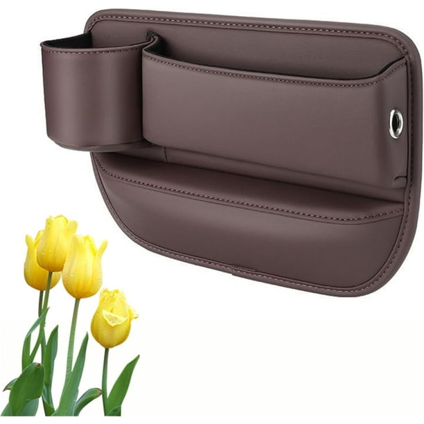 Mylanci Bolsa de cuero para portavasos de coche, caja de almacenamiento para asiento de coche con portavasos, organizador de relleno para huecos de asiento de coche, bolsa de cuero para huecos de coch