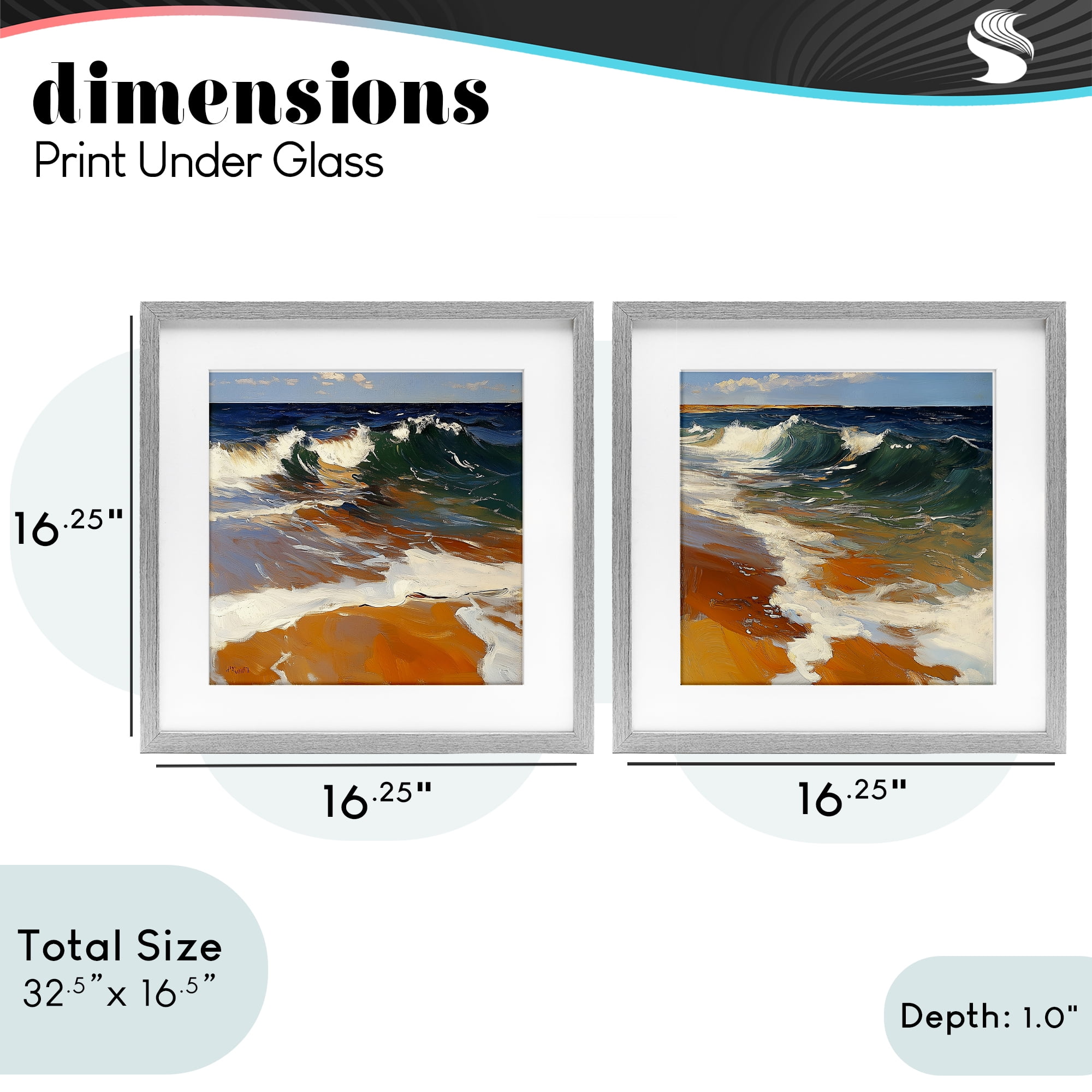 Stupell Industries Glassy Coastal Break 2 Piece Gray Framed Print Under Glass Set, design by Walker Noble