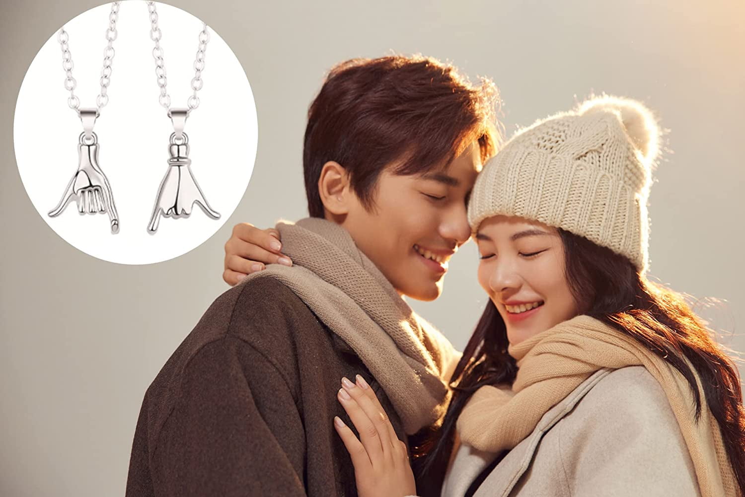 Pinky Promise Charm Necklace Set - Best Friend Or Couples Necklace, Silver Tone Zinc Alloy | Matching Promise Necklaces For 2