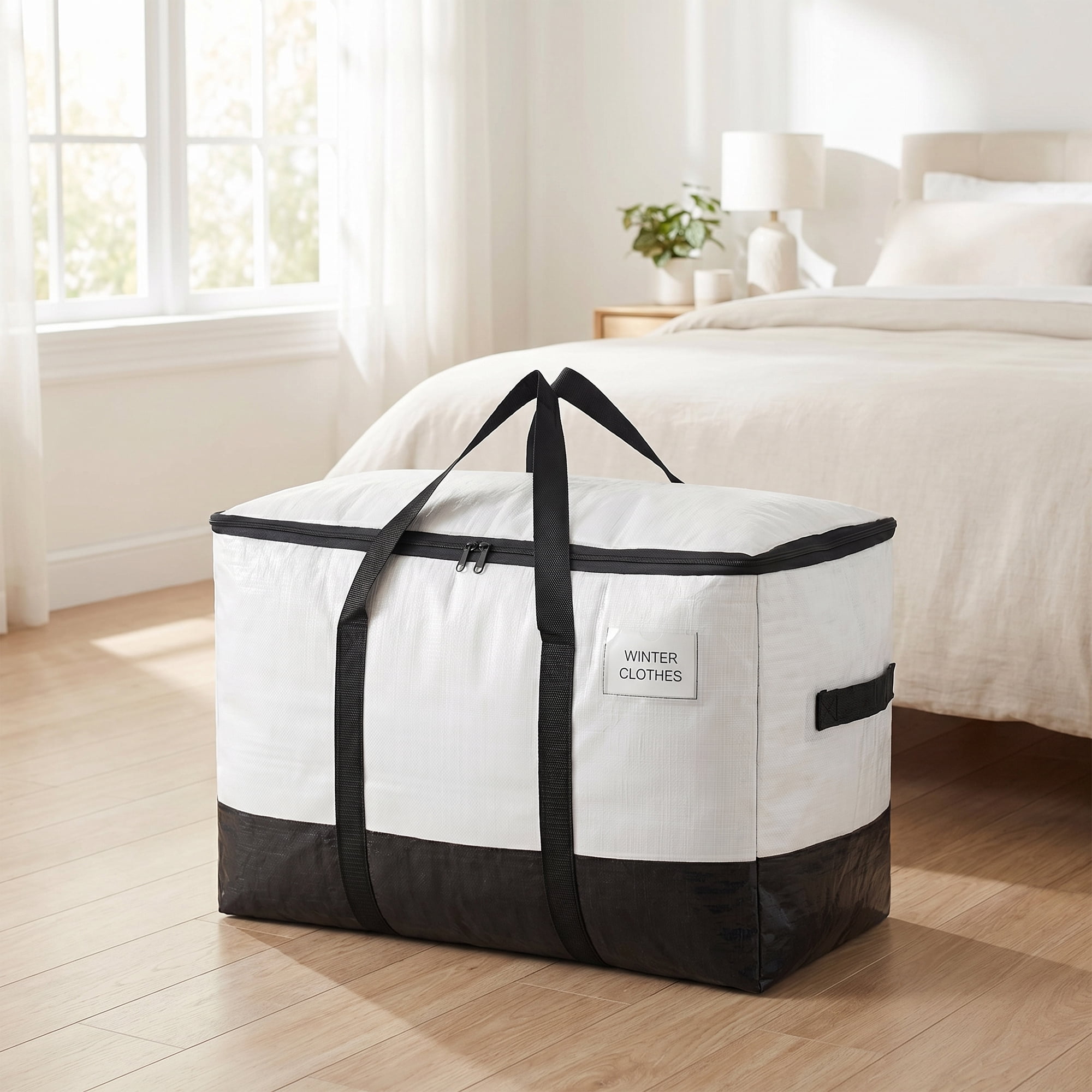 Clothes Storage Foldable Moving Bags for Organizing Clothing White Black 1Pcs