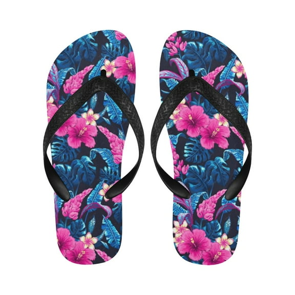 Unisex Flip Flops - Summer Beach Sandals - Fuchsia Foliage - S=W7/W8=M6/M7