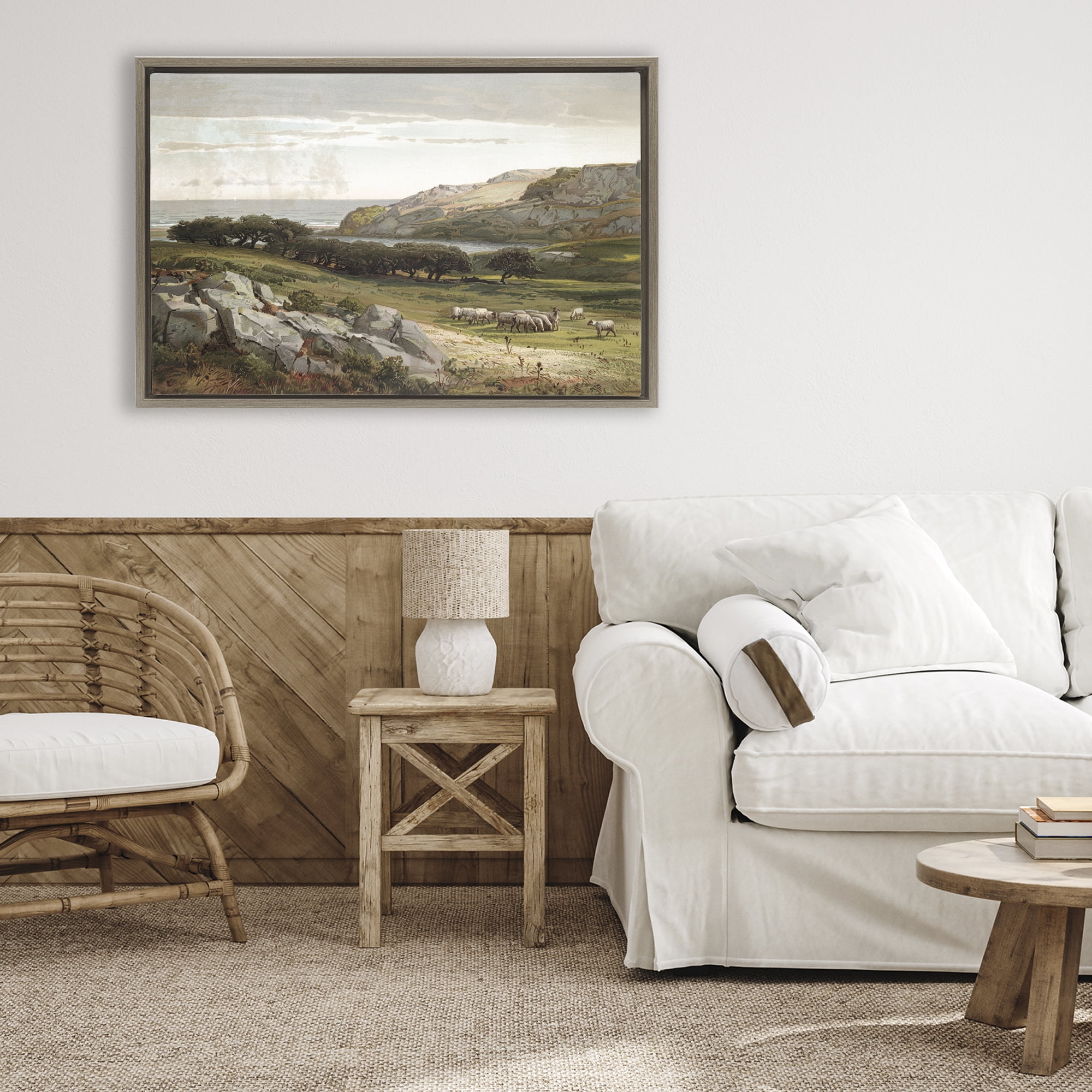 Stupell Industries Sheep in Passionate Landscape Brown Framed Floater Canvas Wall Art, design by Lula Bijoux & co.