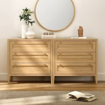 EYYTHUNG Modern Chest of Drawers Cabinet Wood with Golden Handles Set of 2, Natural Oak