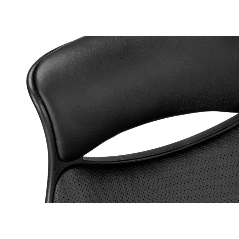 Office Chair - Executive / Padded Headrest And Flip-Up Armrests - Adjustable Height - Black Leather-Look / Black
