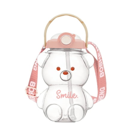 

ibaste Leak-Proof Bear Straw Bottle | Cartoon Kids Water Bottle with Straw and Built-in Carrying Loop | Suitable for Outdoor and School Activities Gifts for Family Friends Colleagues