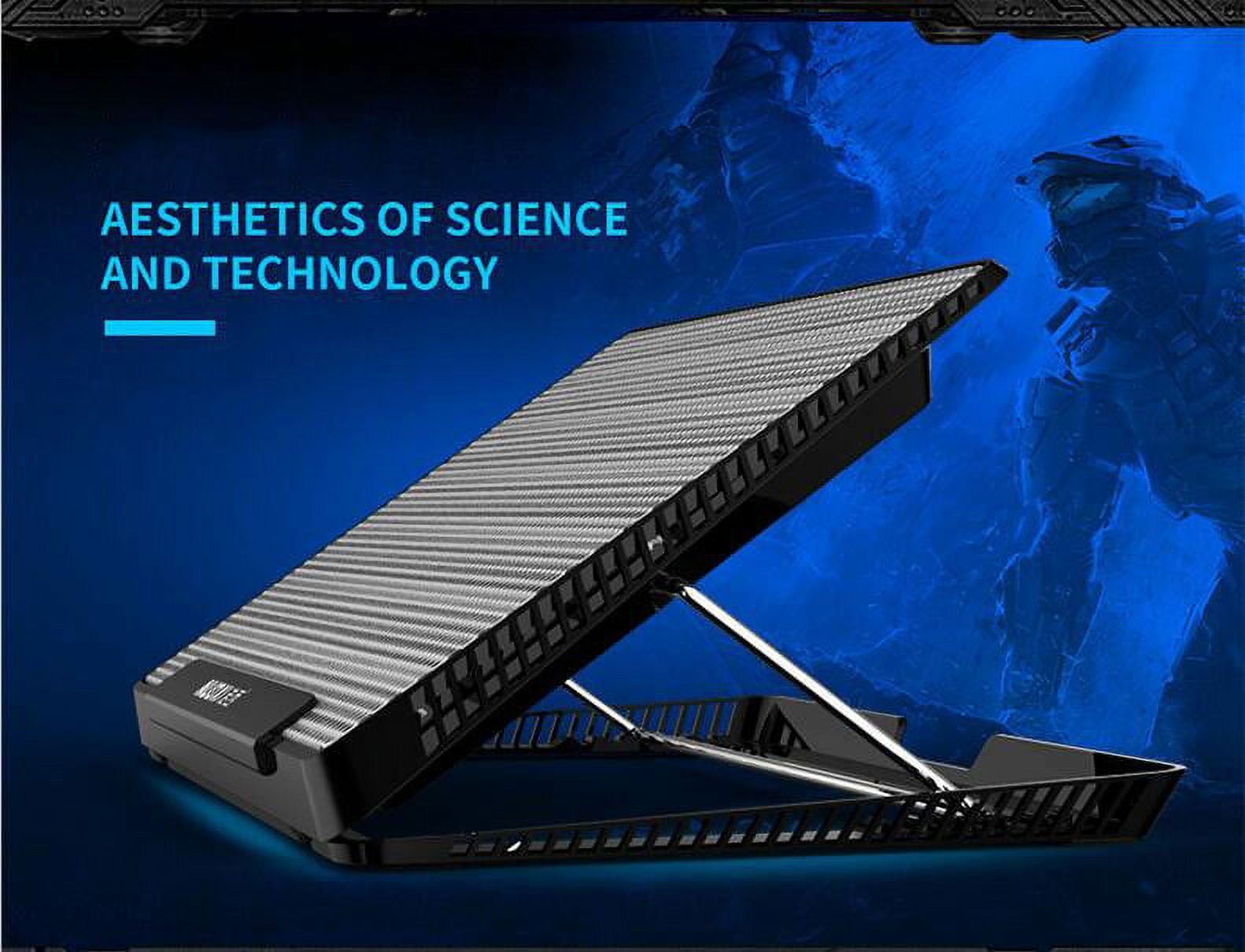 Black Laptop Cooling Pad Notebook Stand With 6 Fans Usb Powered Adjustable Height Dual Usb Ports 17.32X11.42X1.38In