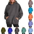 thumbnail image 5 of Dvprdro Hoodies for Women Oversized Solid Color Long Sleeve Fleece Sweatshirt Trendy Pullover Tops with Pockets, 5 of 5