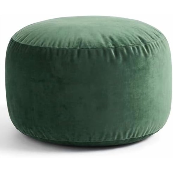 Round Velvet Pouf Ottoman 20x12 Inch Green Foot Rest Stool Soft Floor Pouf for Living Room, Bedroom, Decorative Comfortable Home Furniture Accessory$$Furniture