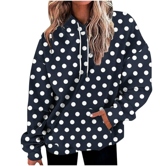 Ashirexll Oversized Hoodies for Women, Womens Hoodies, Ladies Round Neck Long Sleeve Hooded Sweatshirts Fashion Polka Dots Pocket Hoodies
