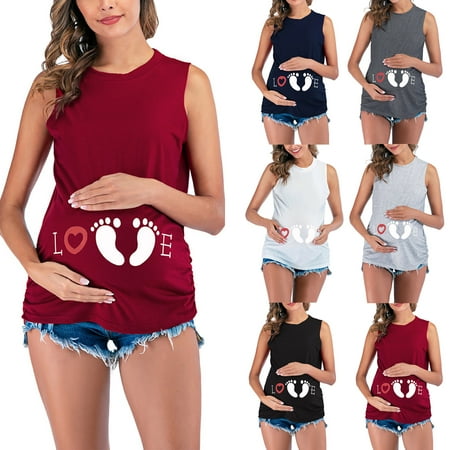 

Tejiojio Maternity/Labor/Nursing Clothing Clearance Pregnant Womans Solid Color Print Sleeveless Woman Casual Vest Clothe Top