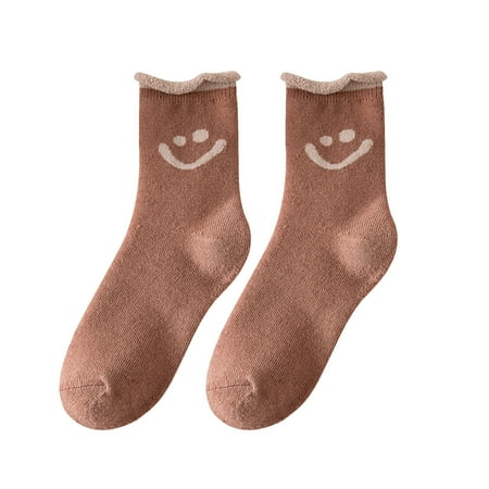 

BYDOT 1 Pair Fashion Smile Face Women Socks Warm Cotton Wool Socks Winter Casual Sock
