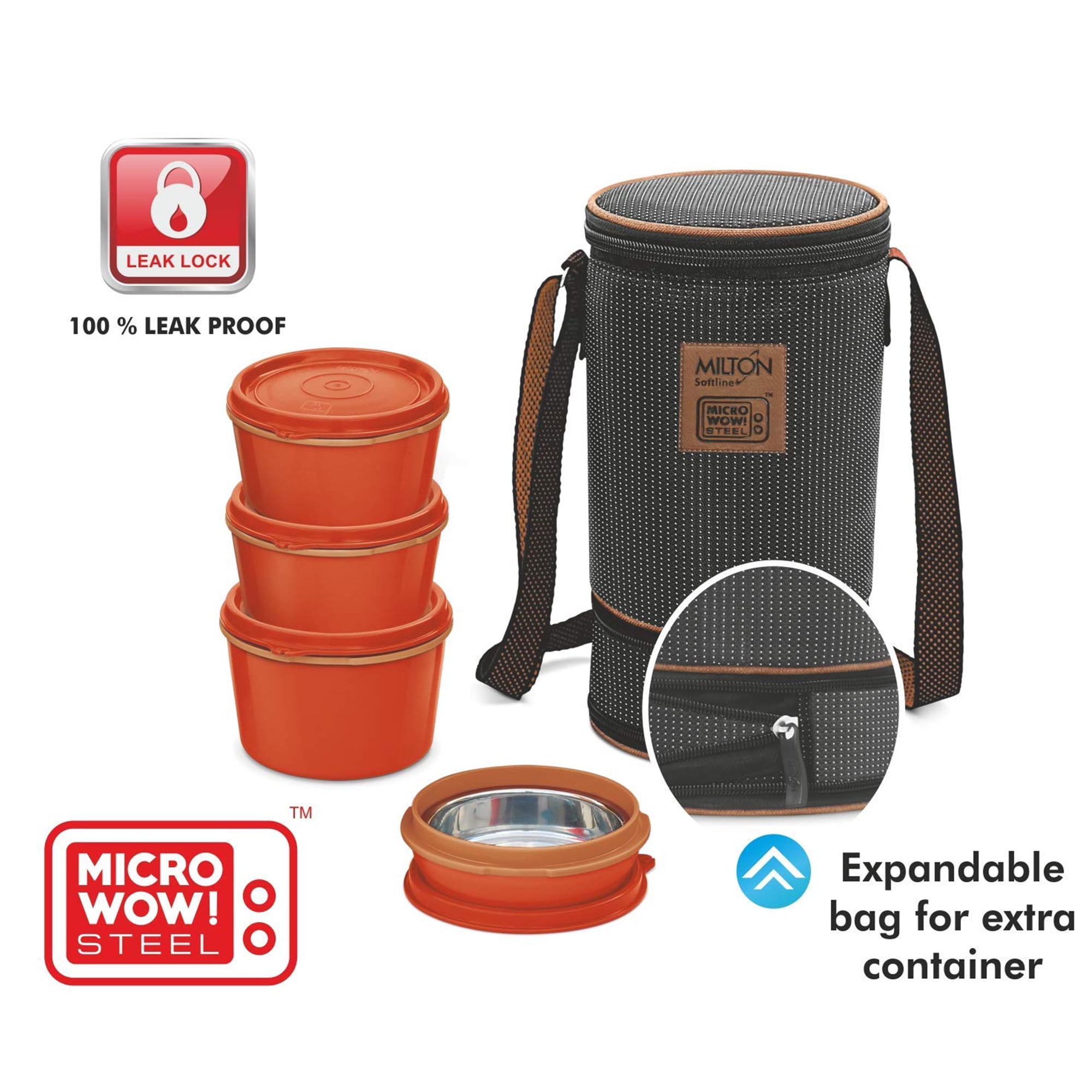 Milton Bento Lunch Box for Kids & Adults with 4 Insulated Food Containers, Thermal Bag & Spoon, Red