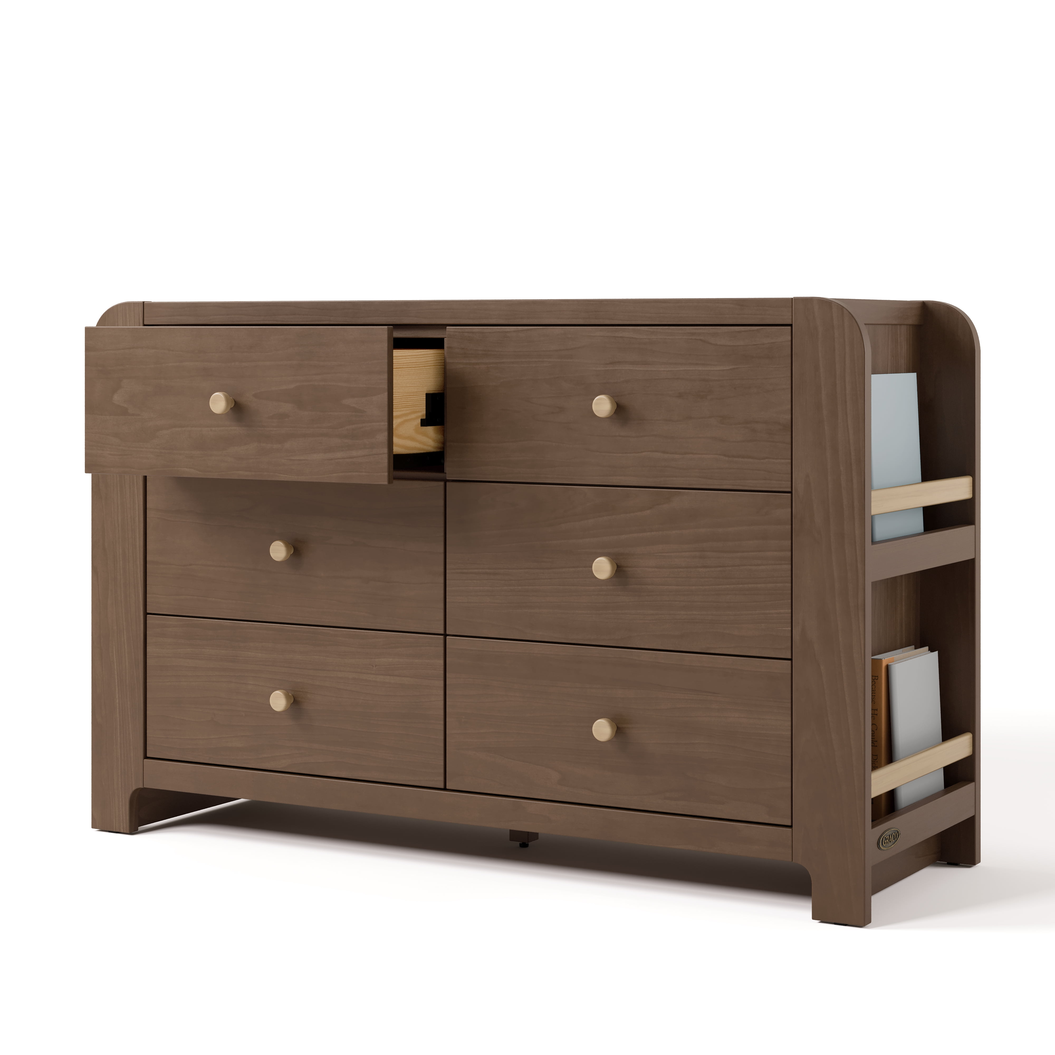 Graco Read-with-Me 6 Drawer Chest with Bookshelves, Hazelnut with Driftwood