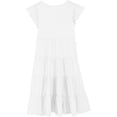thumbnail image 3 of Little Girls Dresses Solid Color Round Neck Puff Sleeve Kids Party Outfit Girls Beach Dress Size 6-7T, 3 of 6