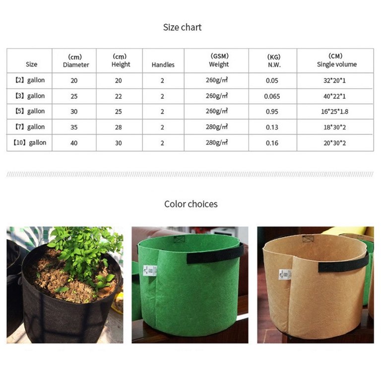 OAVQHLG3B 10 Gallon Grow Bags,Heavy Duty Non-Woven Plant Fabric Pots with  Handles,Cloth Planter Bags with Reinforced Weight Capacity 