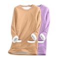 thumbnail image 3 of Feancey 2 Pack Pajamas for Women Sherpa Fleece lined Sweatshirts Winter Fuzzy Warm Crewneck Pullover Soft Cozy Loungewear Thermal Tops with Pockets Khaki L, 3 of 4