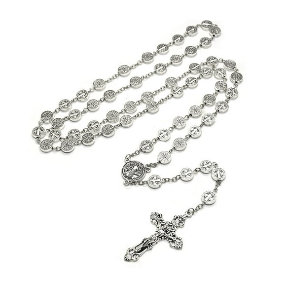 UNTERING Necklace Benedict Rosary Necklace Vintage Silver Metal for Necklace Prayer Beads Supplies for Women