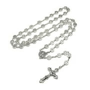 Sorrowso Catholic Rosary Prayer Necklace Mary Blessing Silver Metal for Cross Pendant Necklaces Round Beads Long Chain Jewelry