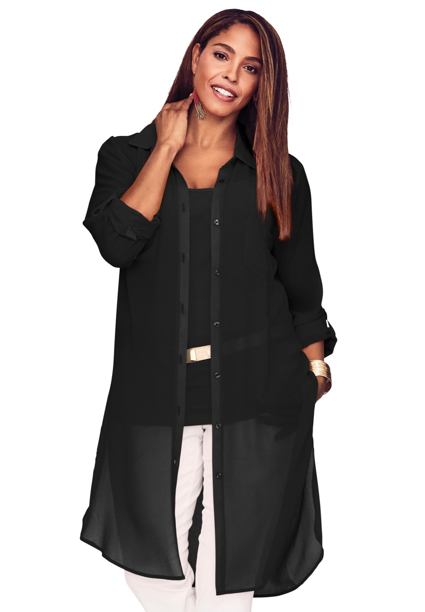 Jessica London Women's Plus Size Sheer Mega Tunic Long Sheer