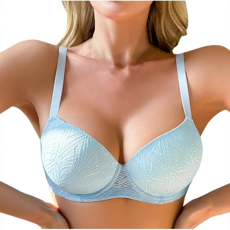 Yyeselk Women s Push Up Bra Lace Underwire Bra Lift Up Plunge Bra Seamless Comfortable Everyday Bras Blue 85C