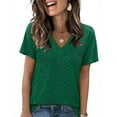 thumbnail image 2 of Jamicy Womens T Shirts Gift for Women Womens Summer Tops Trendy 2025 Eyelet Crossed V Neck T Shirts Loose Casual Short Sleeve Shirts Fashion, 2 of 7