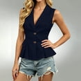 thumbnail image 3 of Stamzod Blazers for Women Business Casual Summer Sleeveless Dress Jacket V-Neck Lapel Ruffled Blazer with Bow Pockets Dark Blue XL, 3 of 7