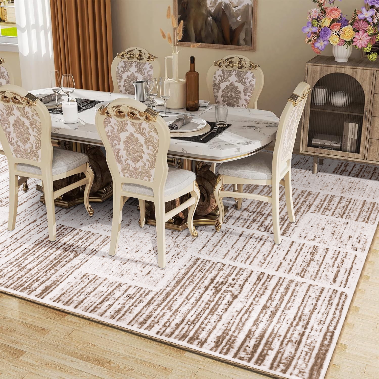 YJ.GWL Soft Retro Rugs Fluffy Modern Area Rug Carpet for Living Room Bedroom Home Decor Floor Mat,6'x9',Khaki