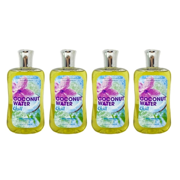 Bath and Body Works Coconut Water Chill Signature Collection Shea Enriched Shower Gel 4 Piece Value Set - 10 fl oz / 295 mL each