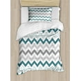 thumbnail image 1 of Chevron Duvet Cover Set Twin Size, Geometric Angled Lines Pattern in Pastel Colors Nautical Illustration, Decorative 2 Piece Bedding Set with 1 Pillow Sham, Teal Pale Blue and Grey, by Ambesonne, 1 of 3