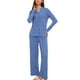 thumbnail image 2 of Pijamas de mujer Inspire Chic, conjuntos de pijama de manga corta con botones y pantalones, color azul, 2 of 6