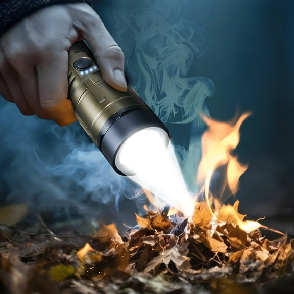 1PC Aluminum Flashlight with Fire Starter - High Lumen Rechargeable Torch, 26650 3000mAh Battery, Durable Waterproof for Wilderness/Camping/Survival/Emergency/Outdoor Adventures