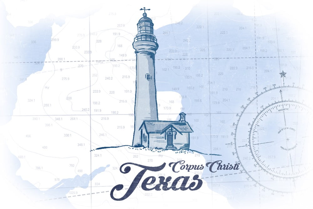 Corpus Christi, Texas, Lighthouse, Blue, Coastal Icon (16x24 Giclee
