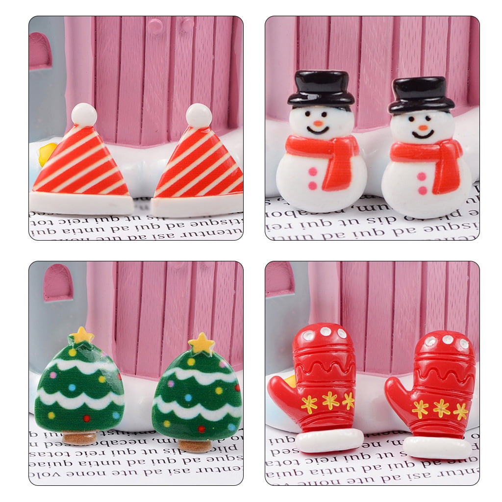 Techinal 100Pcs Christmas Flatback Buttons Cartoon Santa Claus Xmas Tree Resin Embellishments Slime Charms for DIY Crafts Scrapboo