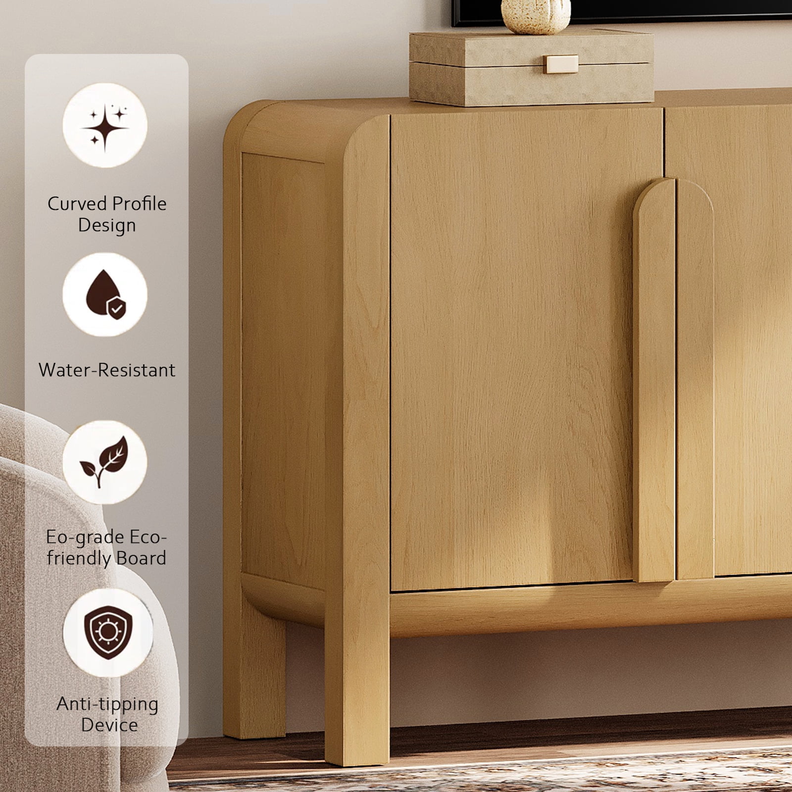 Mid-Century Modern 126" Sideboard Buffet with Storage, 3-Piece Wood Credenza with Doors and Adjustable Shelves for Kitchen，Living Room