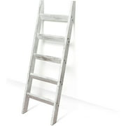 Hallops Blanket Ladder 5 ft. Premium Wood Rustic Decorative Quilt Ladder. White Vintage Wooden Decor. Throw Blankets Holder Rack (White on Brown)…
