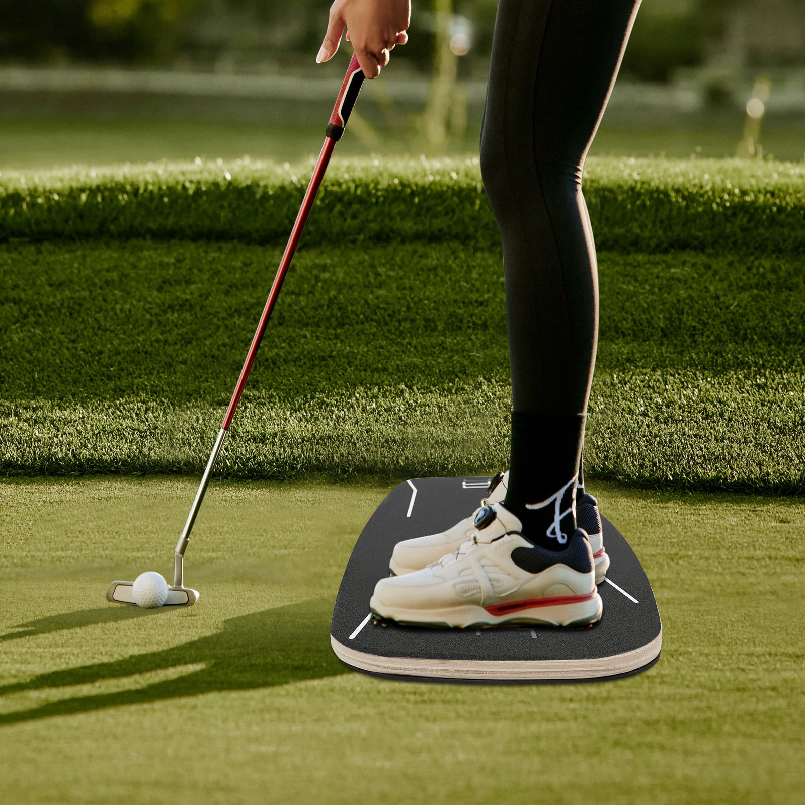 Golf Swing Trainer Pressure Balance Plate, Sandpaper Grip Surface, Anti-Slip Bottom Pad, Wood Construction for Improved Stability, Enhances Golf Performance