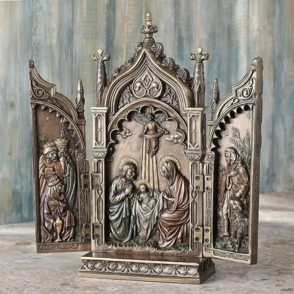 Nativity In Cathedral Triptych Statue Sculpture