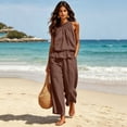 thumbnail image 6 of Women's Linen 2 Piece Outfits Boho Ruffle Sleeveless Tank Tops Baggy Wide Leg Pants Summer Casual Beach Vacation Sets, 6 of 7