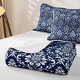thumbnail image 4 of jejeloiu Classic Damask Bed Spread Queen,Traditional Print Queen Coverlet Set For Adults,Navy White,3-Piece, 4 of 7