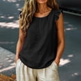 thumbnail image 6 of LIZUOJUN Tank Tops for Women Women's Cotton Linen Blend Flutter Sleeve Tank Top Solid Color Casual Loose Fit Summer Vacation Daily Vest Top,Black,L, 6 of 6