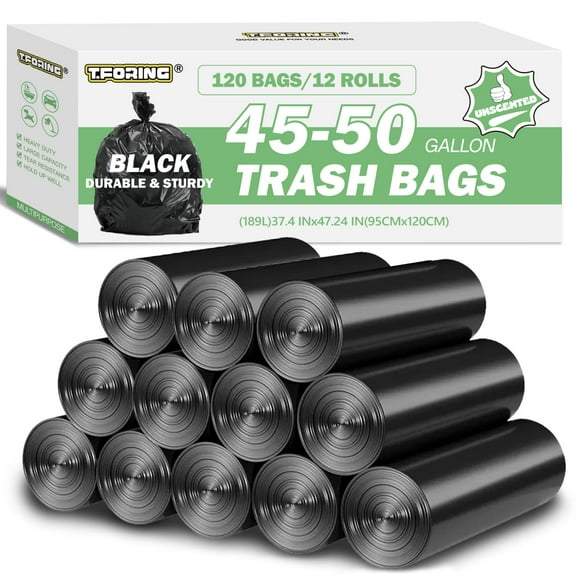 Bolsas de basura T.FORING 170-190L, 120 unidades, 96 x 119 cm, negras, sin perfume