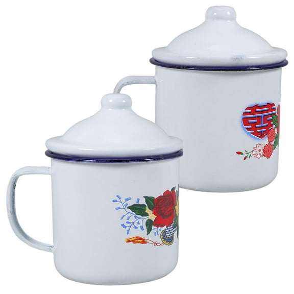 LOLIPPYY Set of 2 Vintage Enamel Tumblers, Assorted Colors, for Daily Use and Outdoor Camping