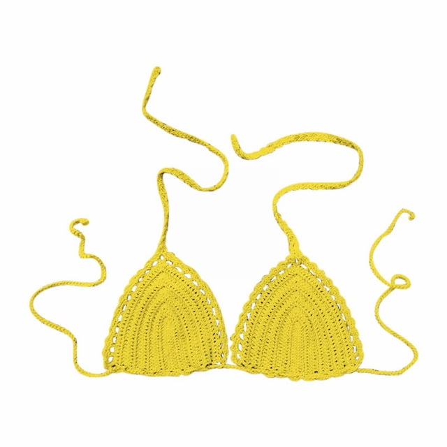 Hemlock Solid Color Hand Crochet Bikini Tops, Solid Color Hand Crochet Bikini Top, Euramerican Style, Summer Swimsuit, Yellow Euramerican Swimsuit, Yellow L, Size S-L
