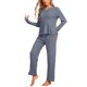 thumbnail image 4 of INSPIRE CHIC Pijamas de mujer Waffle Suave Conjunto de sudadera de manga larga V Cuello Otoño Invierno Ropa de casa L Azul, 4 of 5