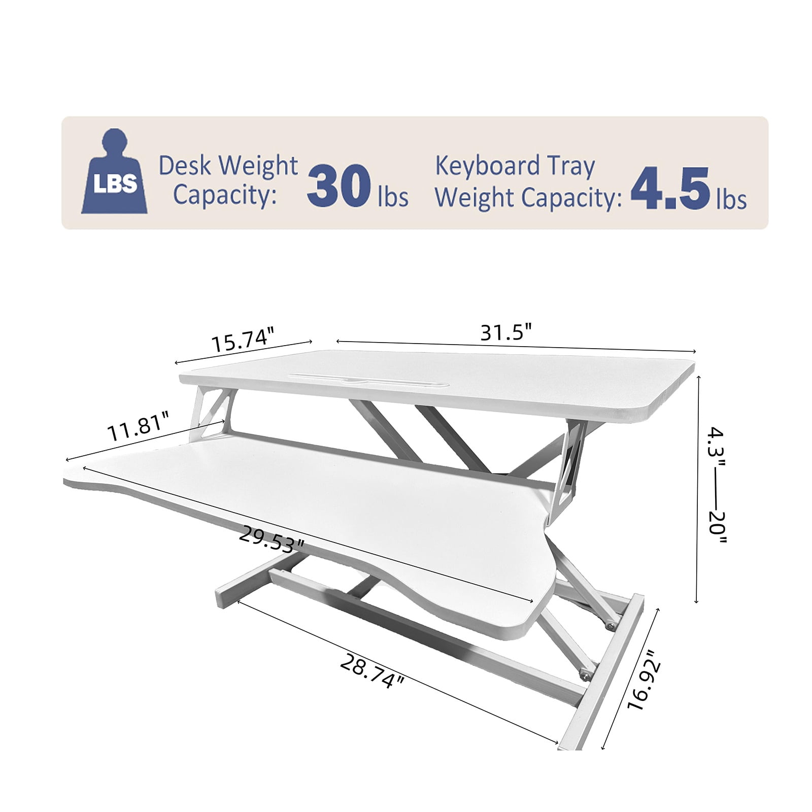 Deiokin 32" Height Adjustable Sit Stand Desk Converter, Dual Monitor & Laptop Workstation